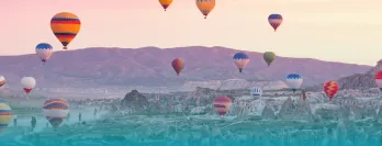 Turkey Skyline Hot Air Balloons Teal Overlay