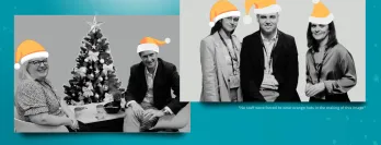 Christmas in June - Orange Festive hats overlayed onto CSG staff members.